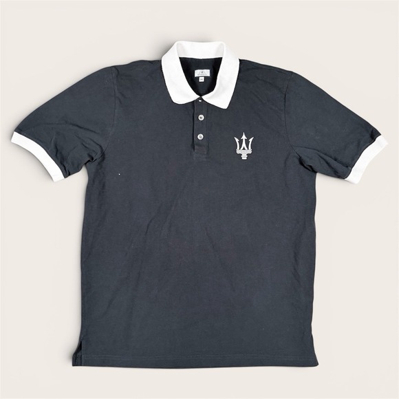 Official Maserati Men 2XL Short Sleeve Polo Shirt Trident Logo Embroidered Black